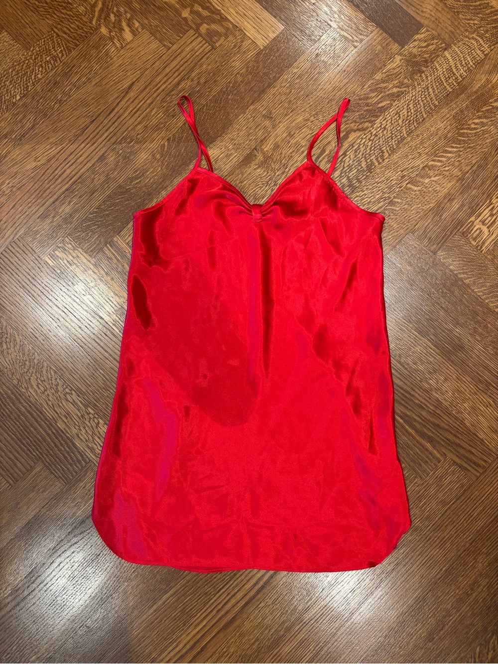 Red Satin Slip Dress with Spaghetti Straps